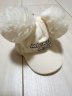 ミッキーマウス ポンポン付きミニキャップキーホルダー　白