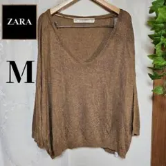 ZARAKNIT ザラ Vネック サマー ニット セーター M ゴールド ラメ