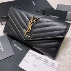 ♡付属品完備♡イヴサンローラン 長財布 レザー Vステッチ カサンドラ ブラックのサムネイル