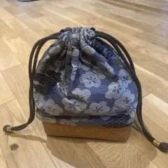 着物バック　巾着バック　巾着袋　竹底バック