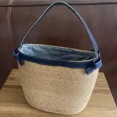 ストローバスケット ベージュ ネイビー
