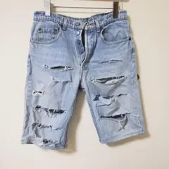 R13ライトブルー ダメージ加工 ショートパンツ - メルカリ