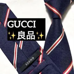 極美品】GUCCI グッチ ネクタイ ビー ハチ 刺繍 ストライプ 紺 赤