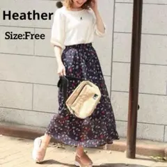 【美品】ヘザー Heather 幾何学柄 シフォン マキシ ロングスカート Fのサムネイル