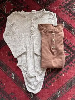 H&M ボタン付きロンパース 12-18Mナチュラルベージュ・ブラウン