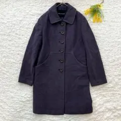 美品✨ウールチベットラム100% ロングコート　L ネイビー　アンゴラ混合　高級