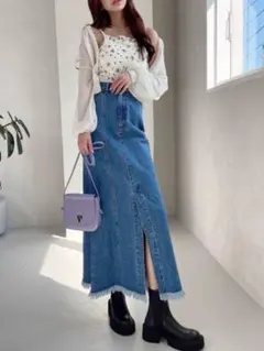 フリンジフロントスリットデニムマーメイドスカート
