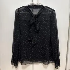 ドット柄 シフォン ボウタイブラウス 長袖のサムネイル