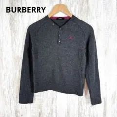 バーバリーブラックレーベル ホース ロゴ刺繍 ハーフボタン ウール ニット 長袖