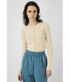 【MOUSSY】 CROCHET KNIT CROPPED カーディガン