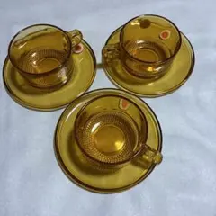 昭和レトロ　カメイガラス　琥珀　カップ&ソーサー