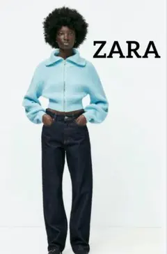 ZARA タグ付き フルジップニット 水色 M ショート丈