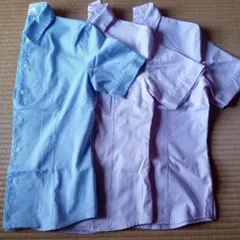 半袖シャツ 3枚セット ブルーとピンクパープル　事務服　ユニホーム