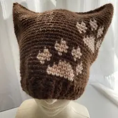 猫耳ニット帽 肉球模様