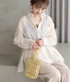 美品 AMERICAN HOLIC バックタックシアーシャツ ベージュ M