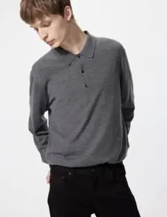【UNIQLO】メリノニットポロセーター 2枚セット L グレー