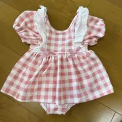 女の子用ピンクチェックワンピース水着