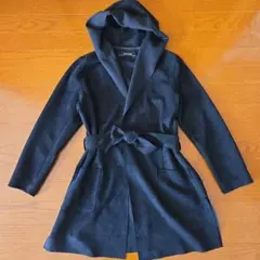 【美品】ZARA　フェイクスエードコート フード ベルト付 黒