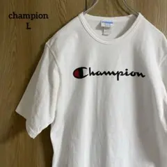 古着Champion ホワイト 定番ロゴ Tシャツ 半袖　海外輸入　Lサイズ