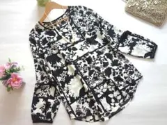 LAURA ASHLEY フラワープリント 長袖シャツ サイズ9 モノトーン