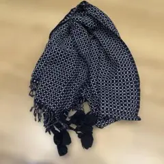 プランテーション 大判ストール ネイビー×白