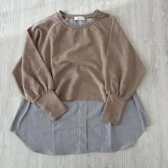 【BEAMS HEART】レイヤードデザイン 長袖トップス ベージュ