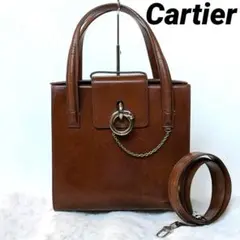 カルティエ ハンドバッグ 2WAY ブラウン レザー ヴィンテージ ショルダー