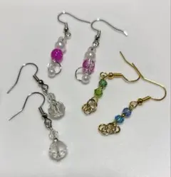 a-0022 パールとクリスタルビーズのチャーミングなピアス3点セットまとめ売り