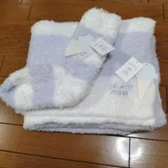 ジェラートピケ White×ラベンダー ストライプソックス&ブランケット