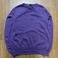 Polo by Ralph LaurenパープルVネックメリノウールセーターXL