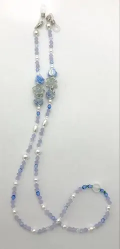 【M227】ハンドメイド　眼鏡・マスクストラップ　水色の花束