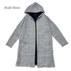 RH ラッシュアワー 長袖ロングカーディガン 羽織り フード付 M バイカラー