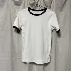 しまむら MUMU リブリンガーTシャツ　ホワイト