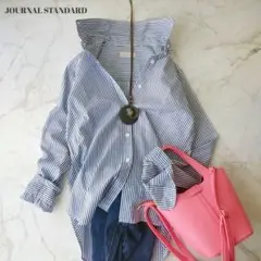 ジャーナルスタンダード　ブルーストライプ長袖シャツ　綿100%
