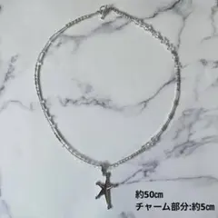 ハンドメイド ビーズネックレス シルバーカラー 星 チャーム グランジ y2k