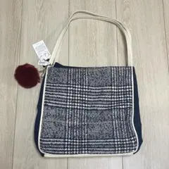 【新品/タグ付き】冬用バック チェック柄ネイビー アクセサリー付き