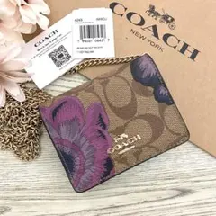 《新品》COACH コーチ　コインケース　カーキ　花柄　財布　ショルダー付き