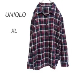 【ユニクロ】フランネルチェックシャツ ネルシャツ 長袖シャツ ネイビー XL