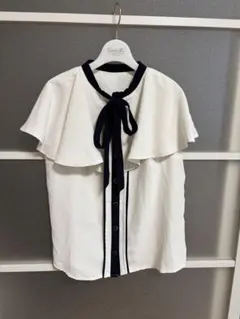 グレイル 半袖 ボウタイ ブラウス ホワイト×ブラック Mサイズ