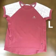エルスポーツ (L)半袖Tシャツ ロゴプリント 速乾 異素材切り替え ピンクのサムネイル