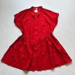 【新品】H&M チュニック ワンピース 赤 ティアード S（H20）