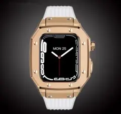 【高級アップルウォッチケース apple watch 9,8,7 45㎜】 金白