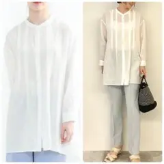 極美品⭐️INDIVI 【洗える/ラミー】ウエストタックチュニックブラウス
