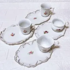 カップ&ソーサー　4客セット 花柄　スナックセット　カップ　皿　食器　ケーキ皿