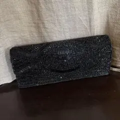 ブラック ビーズ クラッチバッグ パーティーバッグ