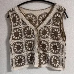 しまむら かぎ編み風 ニットベスト ジレ ベージュ系 着回し 春夏