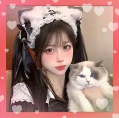 【最安値】猫耳＆ヘッドドレス リボン ハロウィン コスプレ 黒 ふわふわ ハート