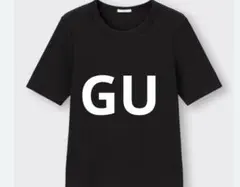 GUジーユー/リブクルーネックT 5分袖ブラックSサイズ無地カジュアルシンプル