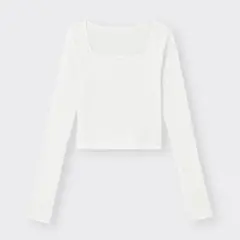 GU ストレッチリブクロップドT 12分袖　ウォーム　M ホワイト　新品　未使用