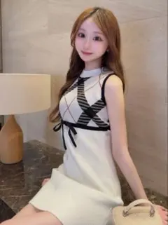 チェックジャガードニットミニワンピース